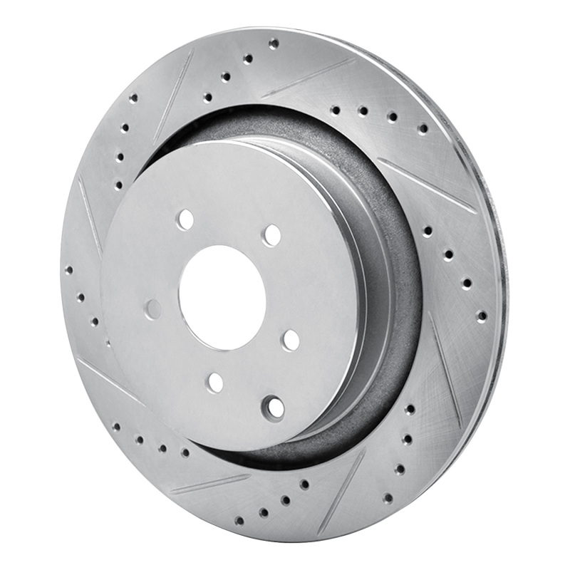 Infiniti Q50 Brake Rotor (1) - Rear Left - R1 Concepts - Drilled & Slotted - Silver - `09-`24